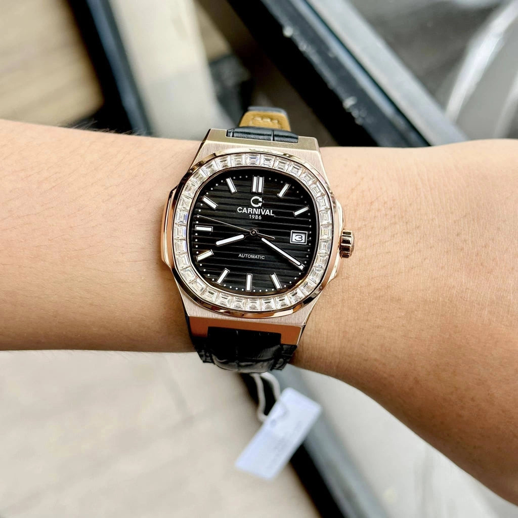Carnival 8108G Rosegold Đen Dây Da ( 8108G-VH-DD-D)