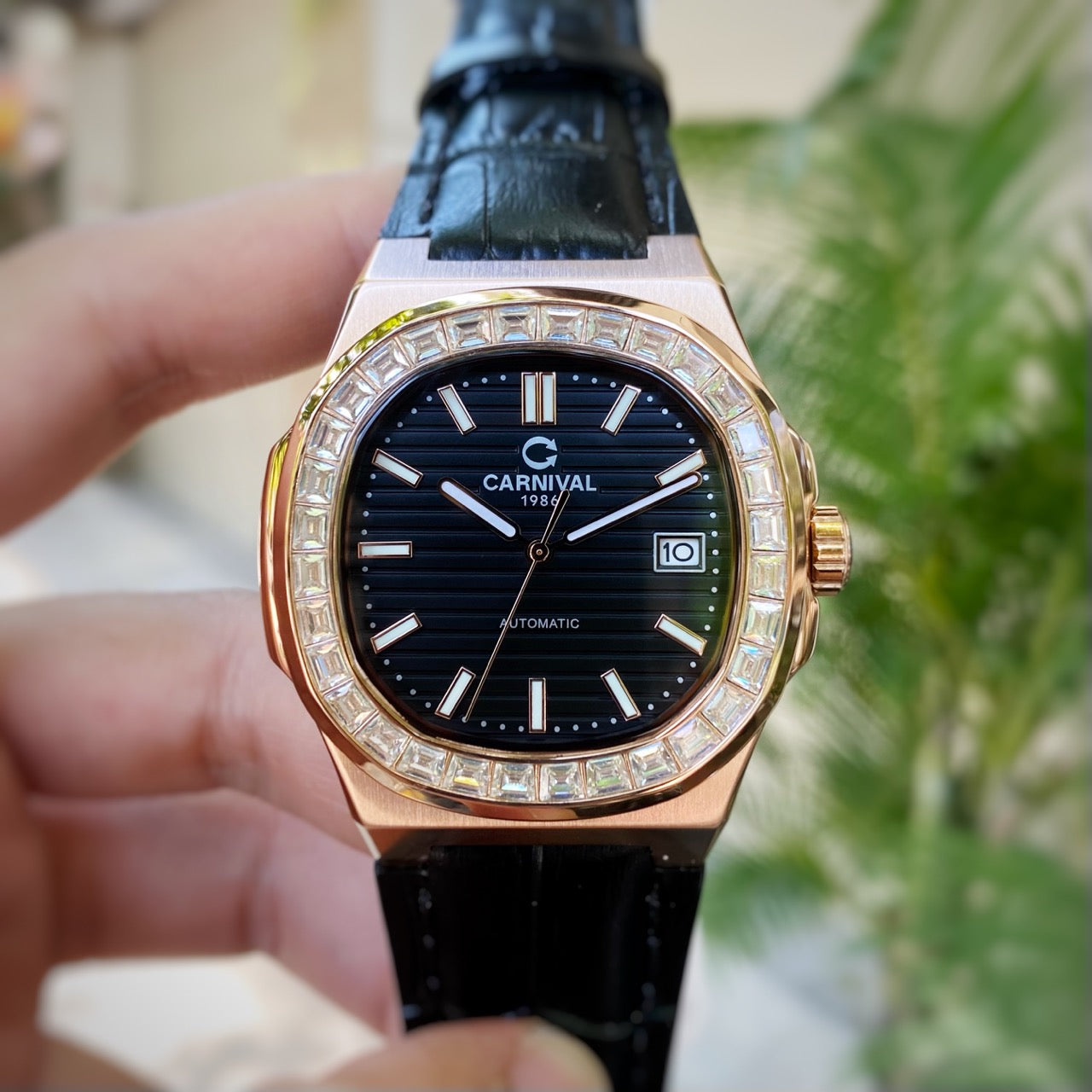 Carnival 8108G Rosegold Đen Dây Da ( 8108G-VH-DD-D)