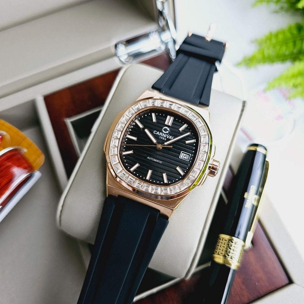 Carnival 8108G Rosegold Đen Dây Da ( 8108G-VH-DD-D)