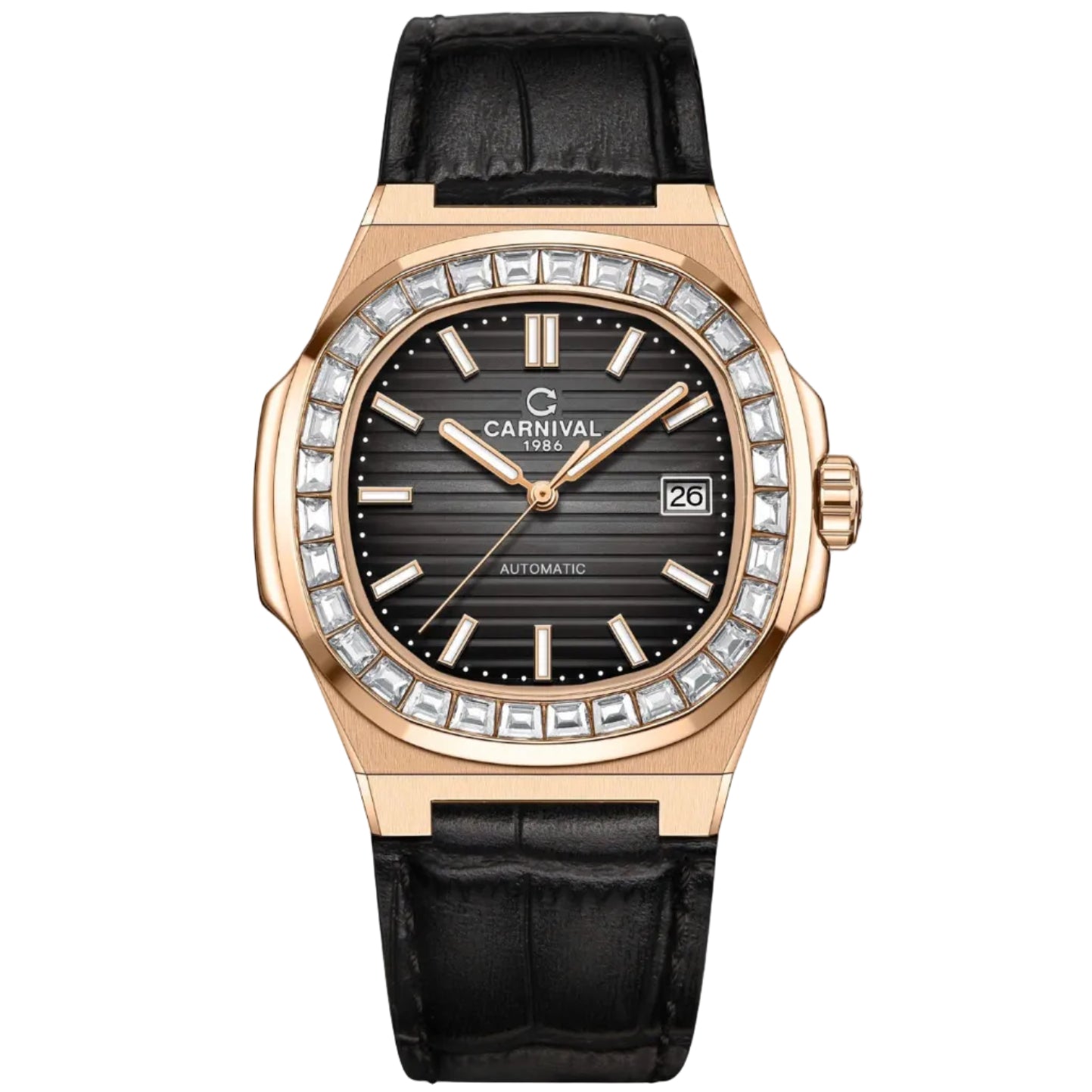 Carnival 8108G Rosegold Đen Dây Da ( 8108G-VH-DD-D)
