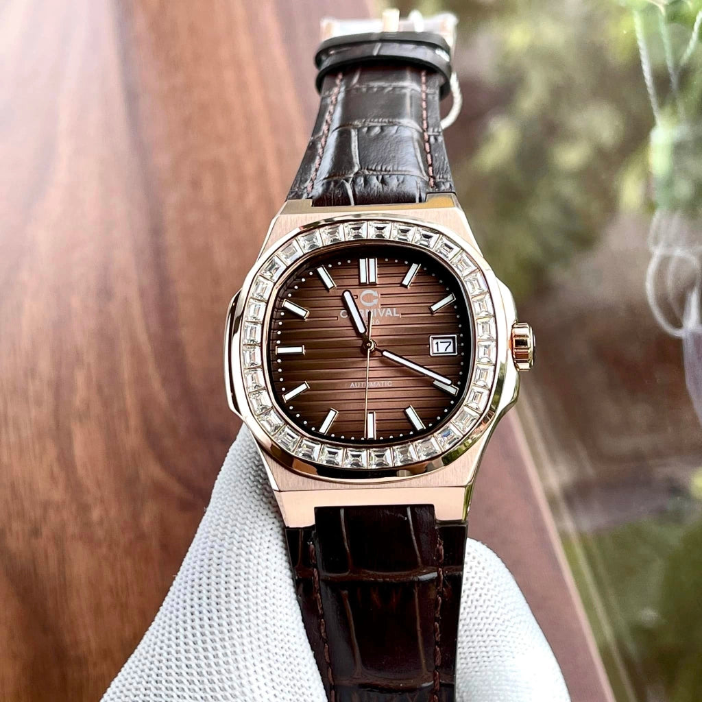 Carnival 8108G Rosegold Nâu Dây Da ( 8108G-VH-DD-N)