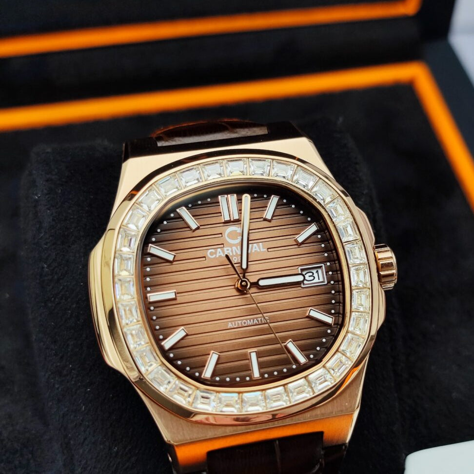 Carnival 8108G Rosegold Nâu Dây Da ( 8108G-VH-DD-N)