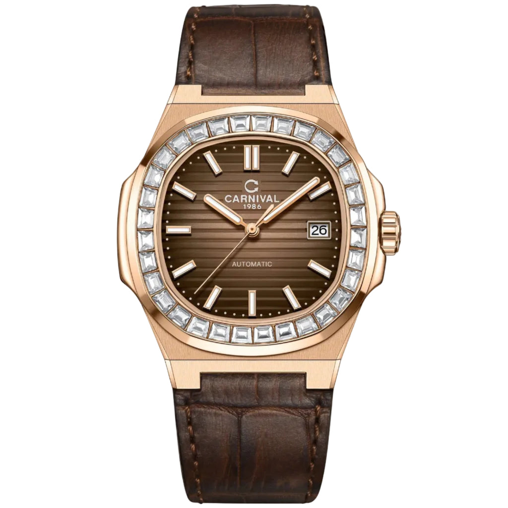 Carnival 8108G Rosegold Nâu Dây Da ( 8108G-VH-DD-N)