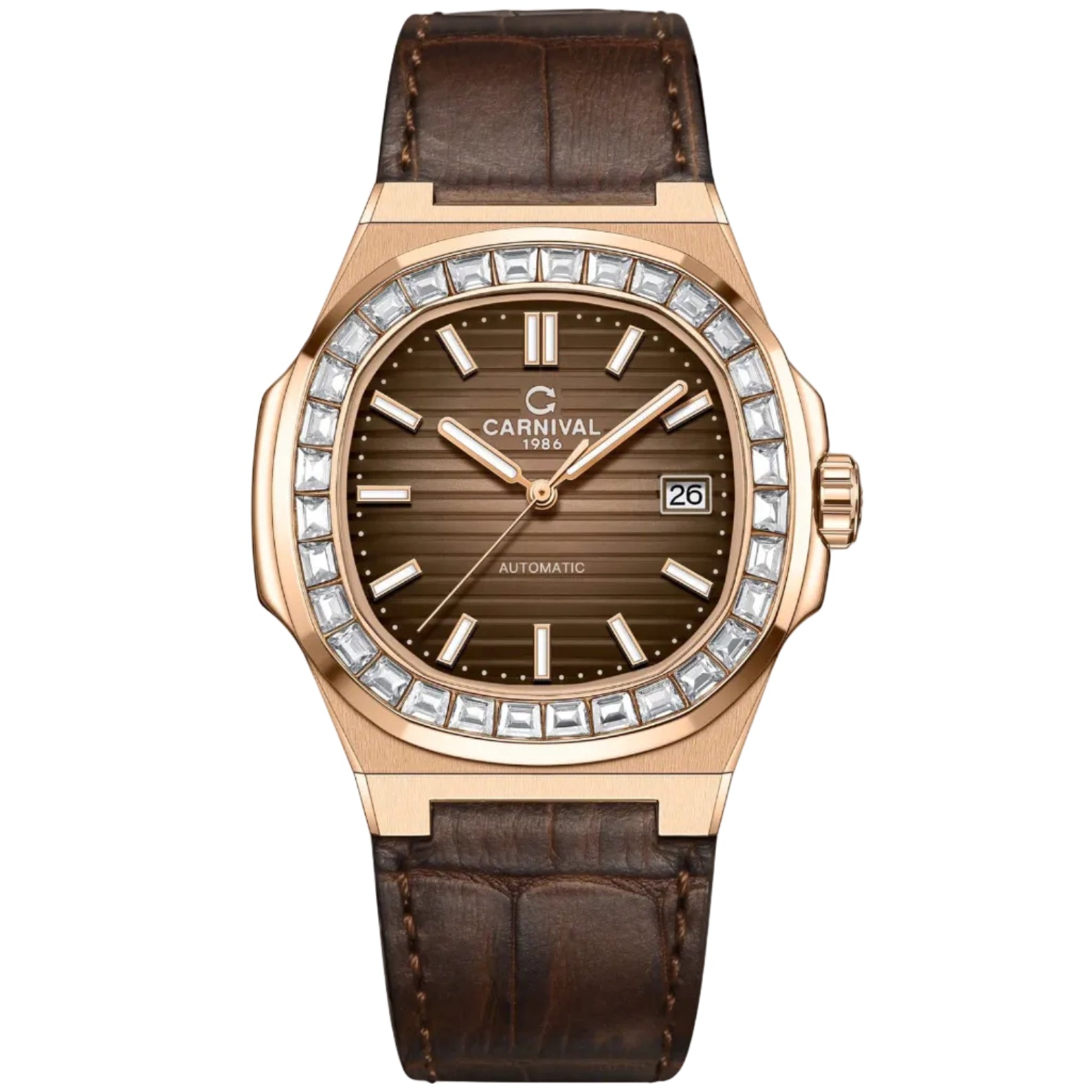 Carnival 8108G Rosegold Nâu Dây Da ( 8108G-VH-DD-N)