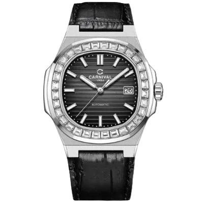 Carnival 8108G Bạc Đen Dây Da ( 8108G-VT-DD-D)