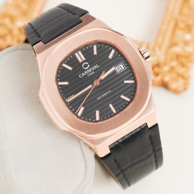 Carnival 8108G1 Rosegold Đen Dây Da ( 8108G1-VH-DD-D)