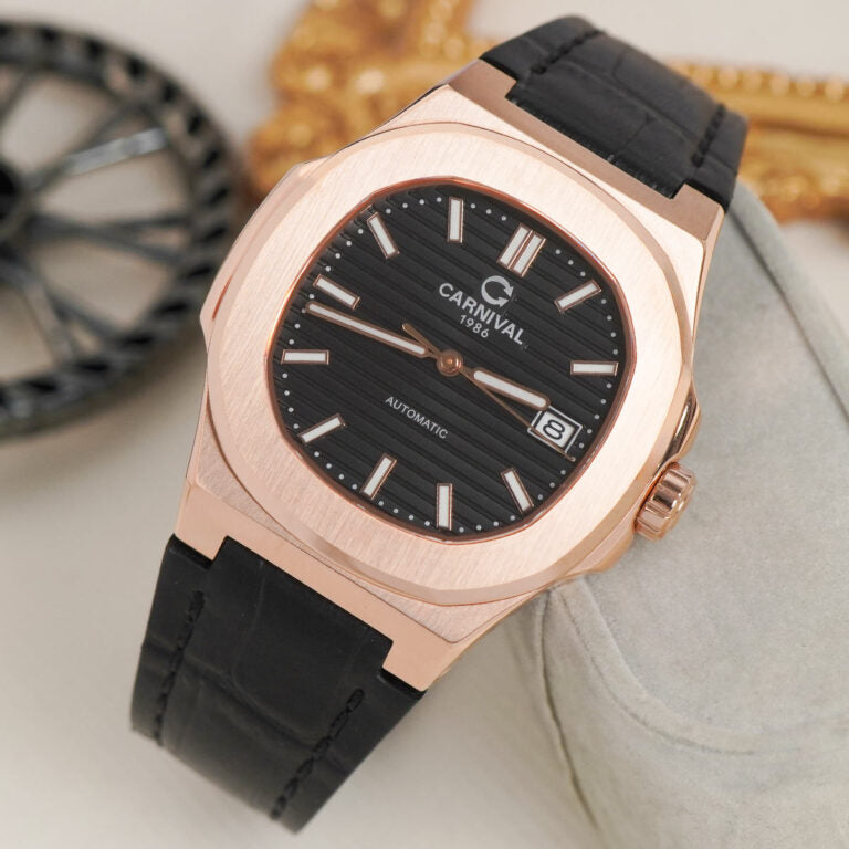Carnival 8108G1 Rosegold Đen Dây Da ( 8108G1-VH-DD-D)