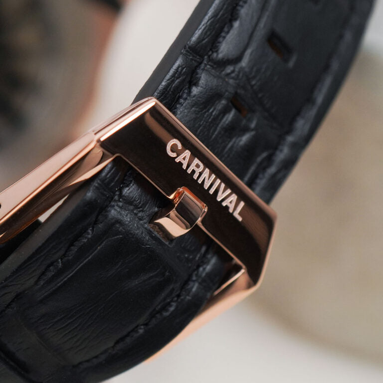 Carnival 8108G1 Rosegold Đen Dây Da ( 8108G1-VH-DD-D)