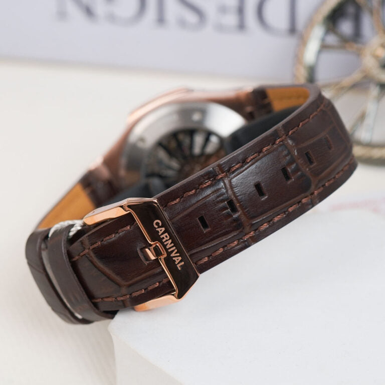 Carnival 8108G1 Rosegold Nâu Dây Da ( 8108G1-VH-DD-N)