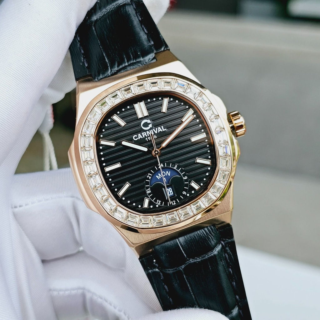 Carnival 8110G Rosegold Đen Dây Da ( 8110G-VH-D-D)