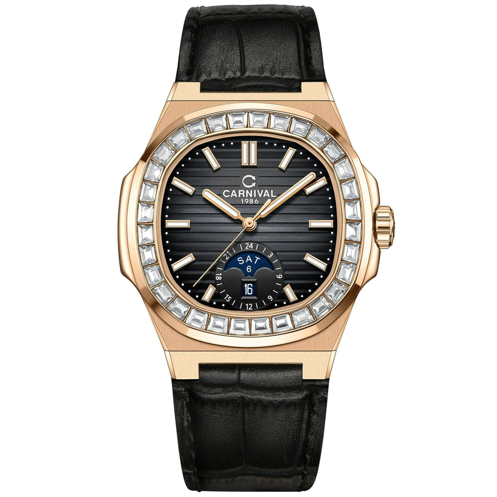 Carnival 8110G Rosegold Đen Dây Da ( 8110G-VH-D-D)