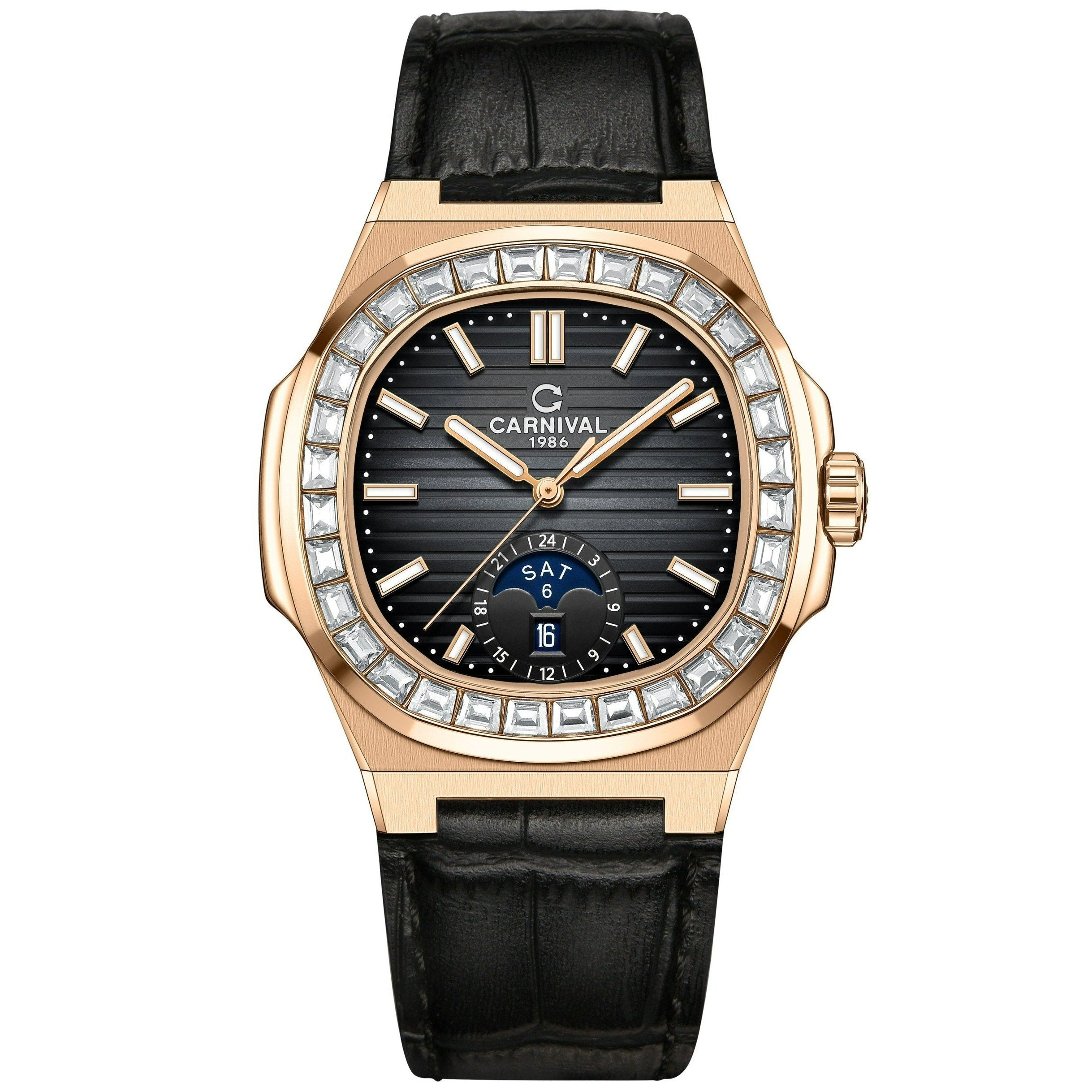 Carnival 8110G Rosegold Đen Dây Da ( 8110G-VH-D-D)