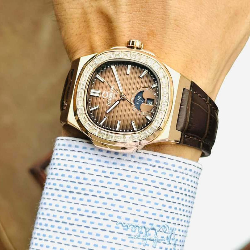 Carnival 8110G Rosegold Nâu Dây Da ( 8110G-VH-D-N)