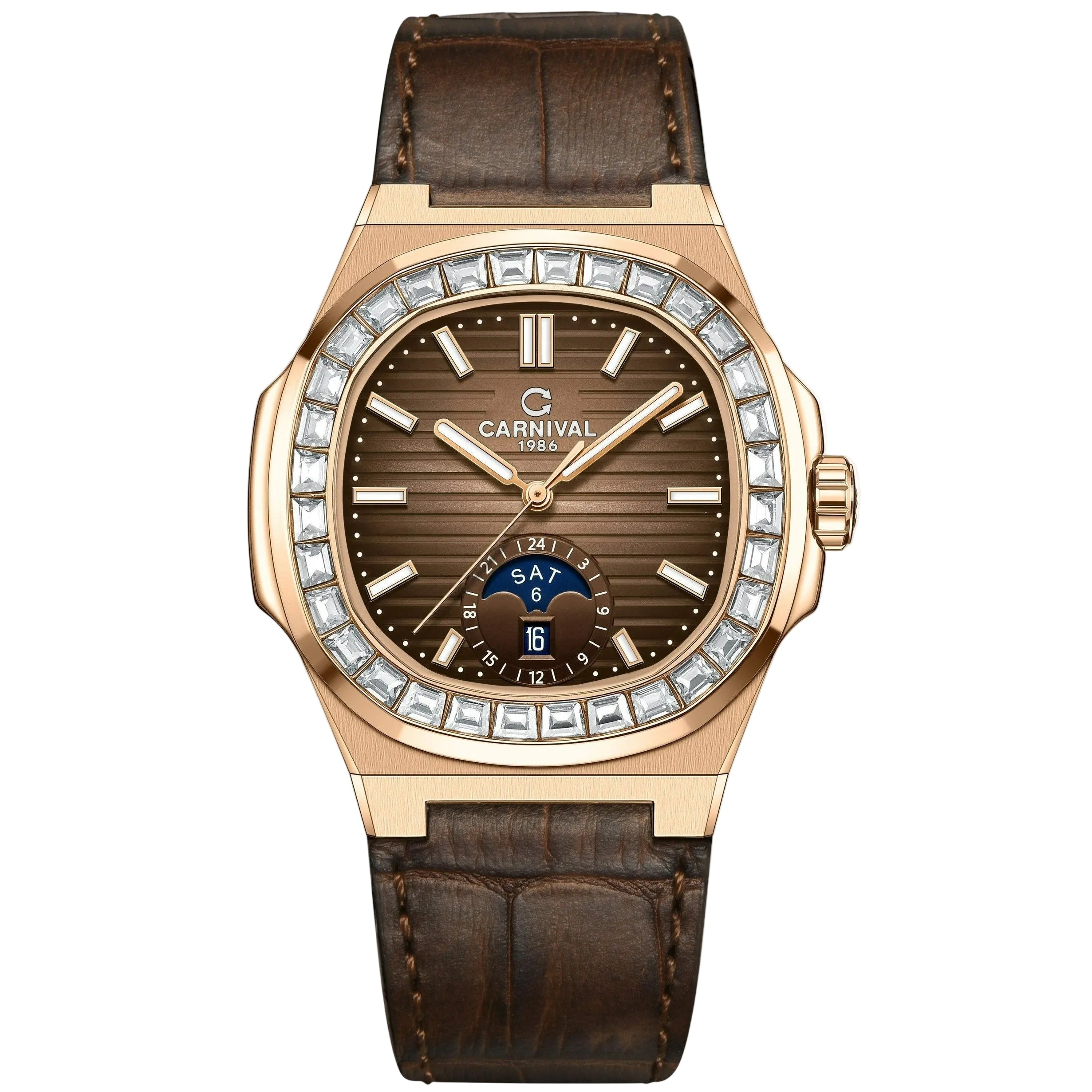 Carnival 8110G Rosegold Nâu Dây Da ( 8110G-VH-D-N)