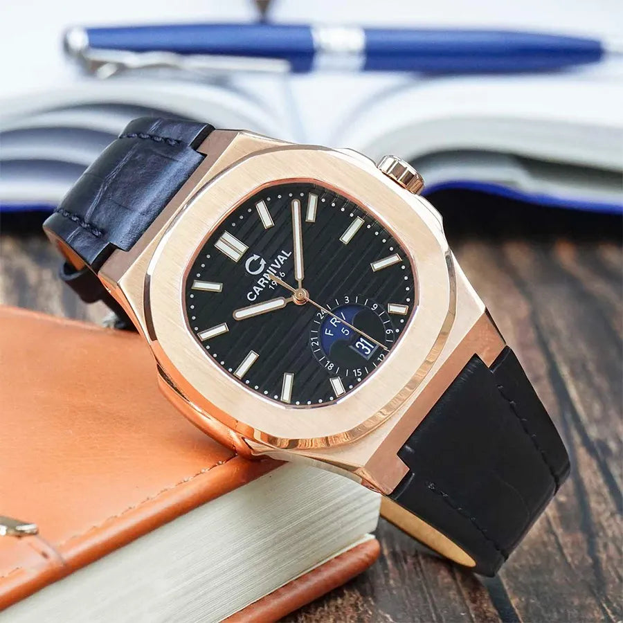 Carnival 8110G1 Rosegold Đen Dây Da ( 8110G1-VH-DD-D)