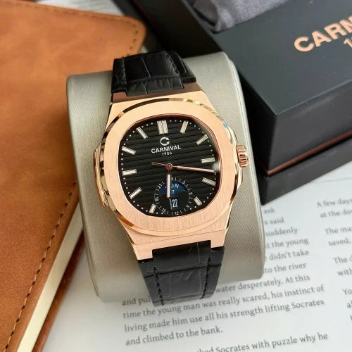 Carnival 8110G1 Rosegold Đen Dây Da ( 8110G1-VH-DD-D)