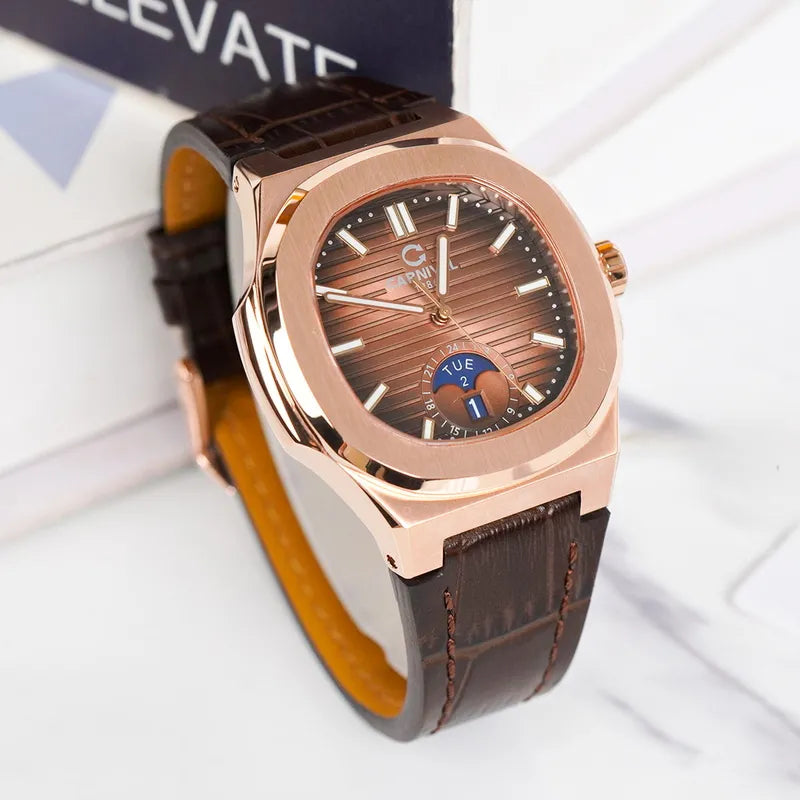 Carnival 8110G1 Rosegold Nâu Dây Da ( 8110G1-VH-DD-N)