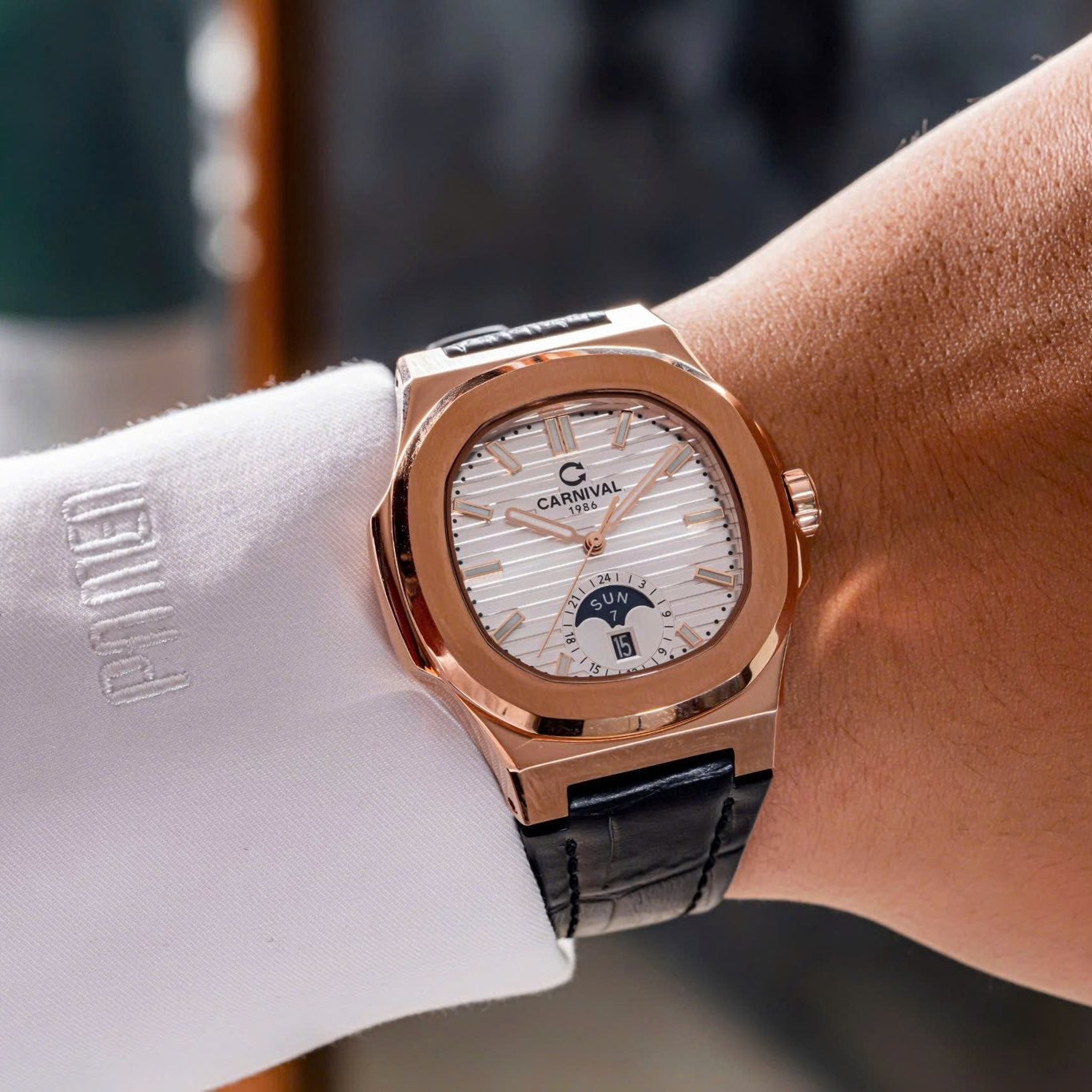 Carnival 8110G1 Rosegold Trắng Dây Da ( 8110G1-VH-DD-T)