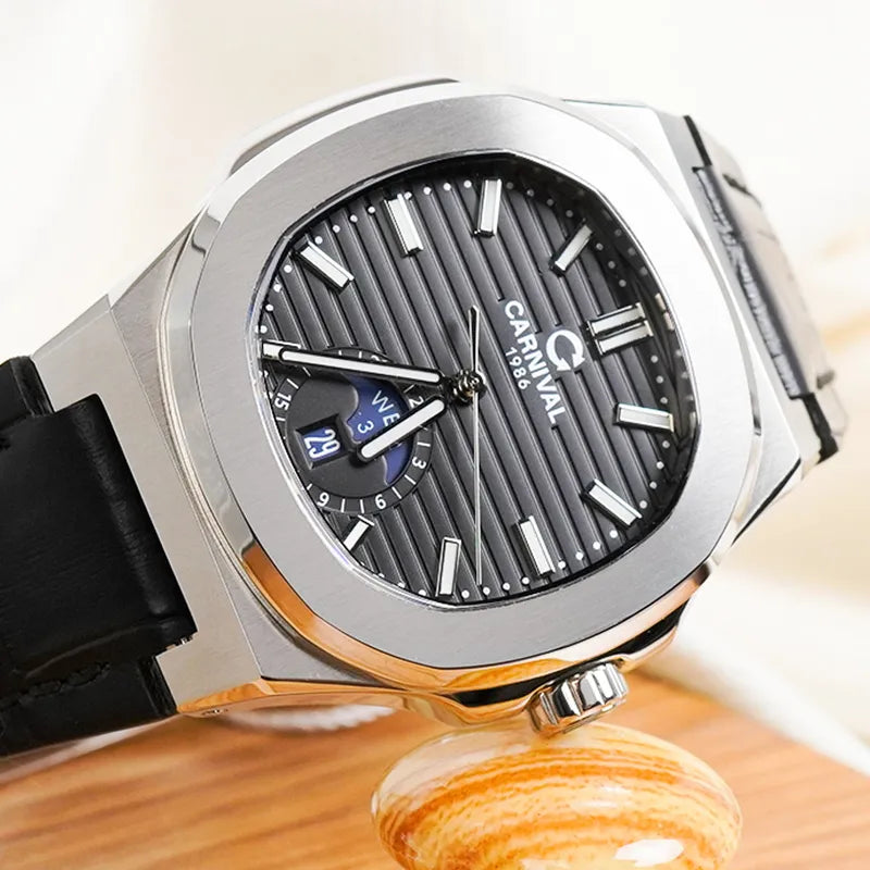 Carnival 8110G1 Bạc Đen Dây Da ( 8110G1-VT-DD-D)