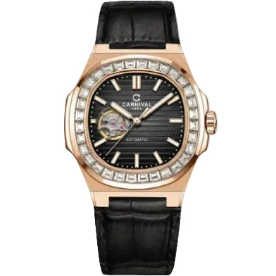 Carnival 8128G Rosegold Đen Dây Da ( 8128G-VH-DD-D)
