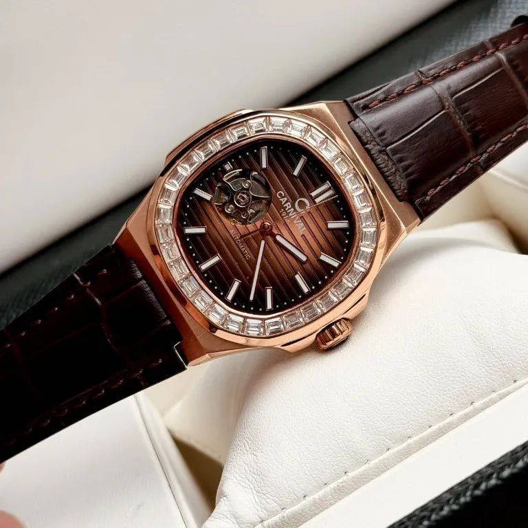 Carnival 8128G Rosegold Nâu Dây Da ( 8128G-VH-DD-N)