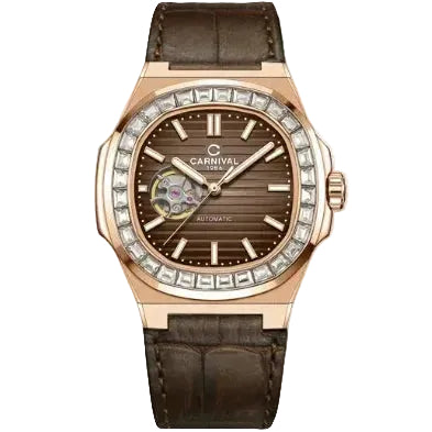 Carnival 8128G Rosegold Nâu Dây Da ( 8128G-VH-DD-N)