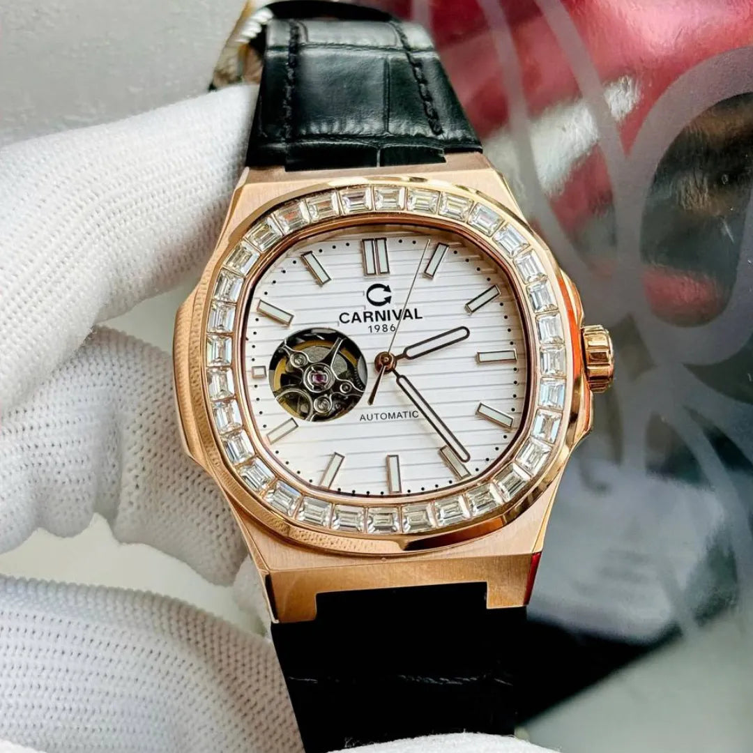 Carnival 8128G Rosegold Trắng Dây Da ( 8128G-VH-DD-T)