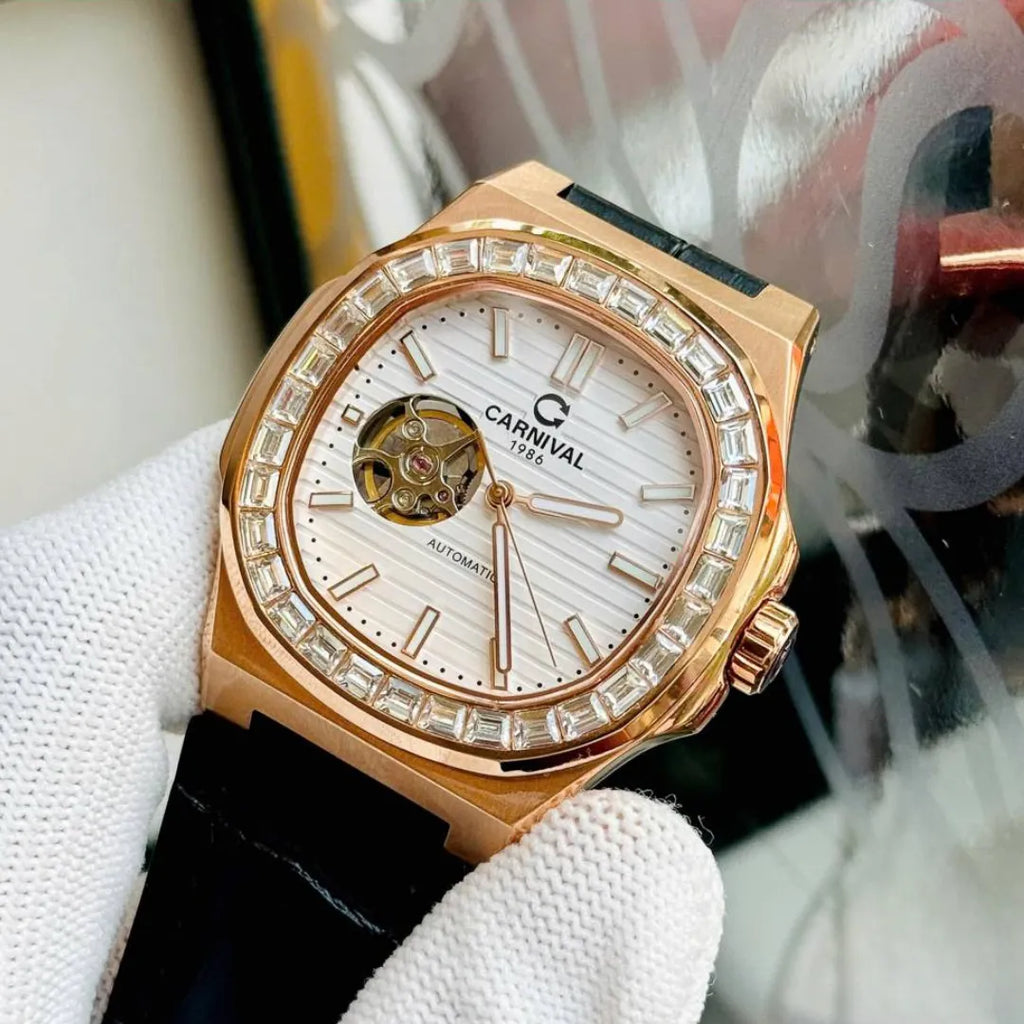 Carnival 8128G Rosegold Trắng Dây Da ( 8128G-VH-DD-T)