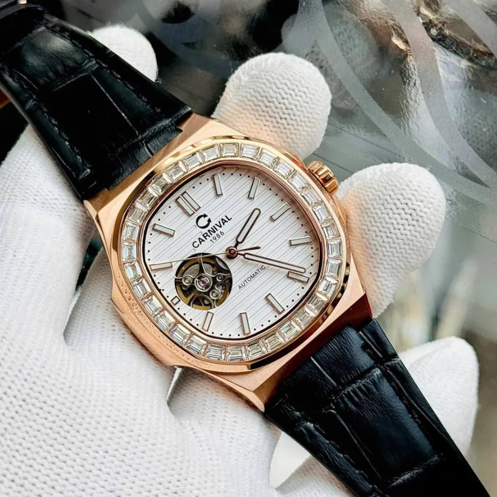 Carnival 8128G Rosegold Trắng Dây Da ( 8128G-VH-DD-T)