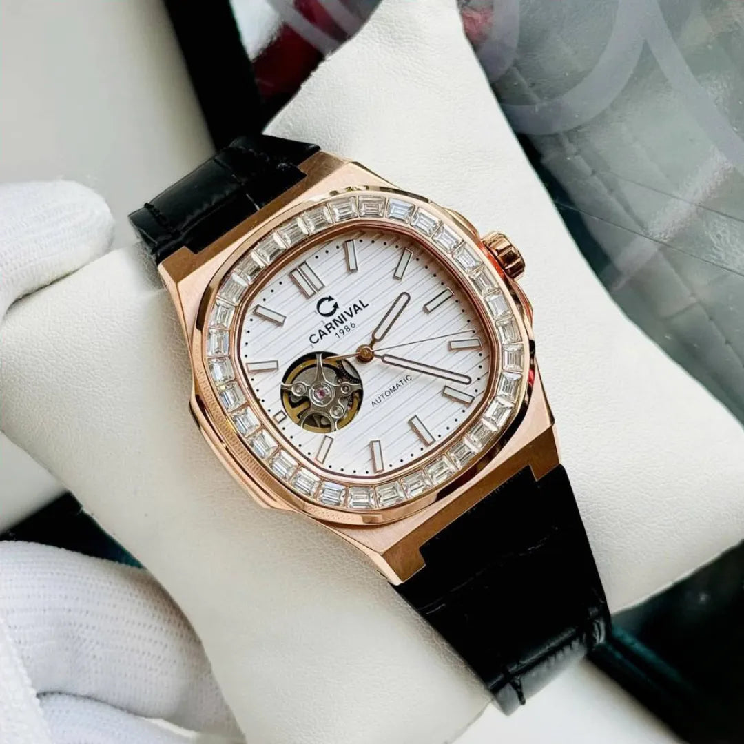 Carnival 8128G Rosegold Trắng Dây Da ( 8128G-VH-DD-T)