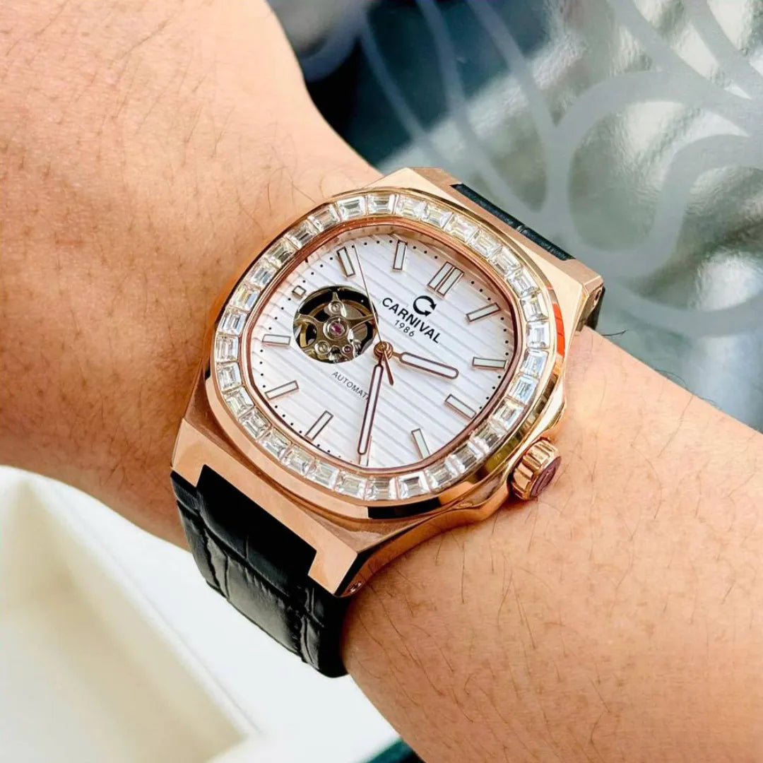 Carnival 8128G Rosegold Trắng Dây Da ( 8128G-VH-DD-T)