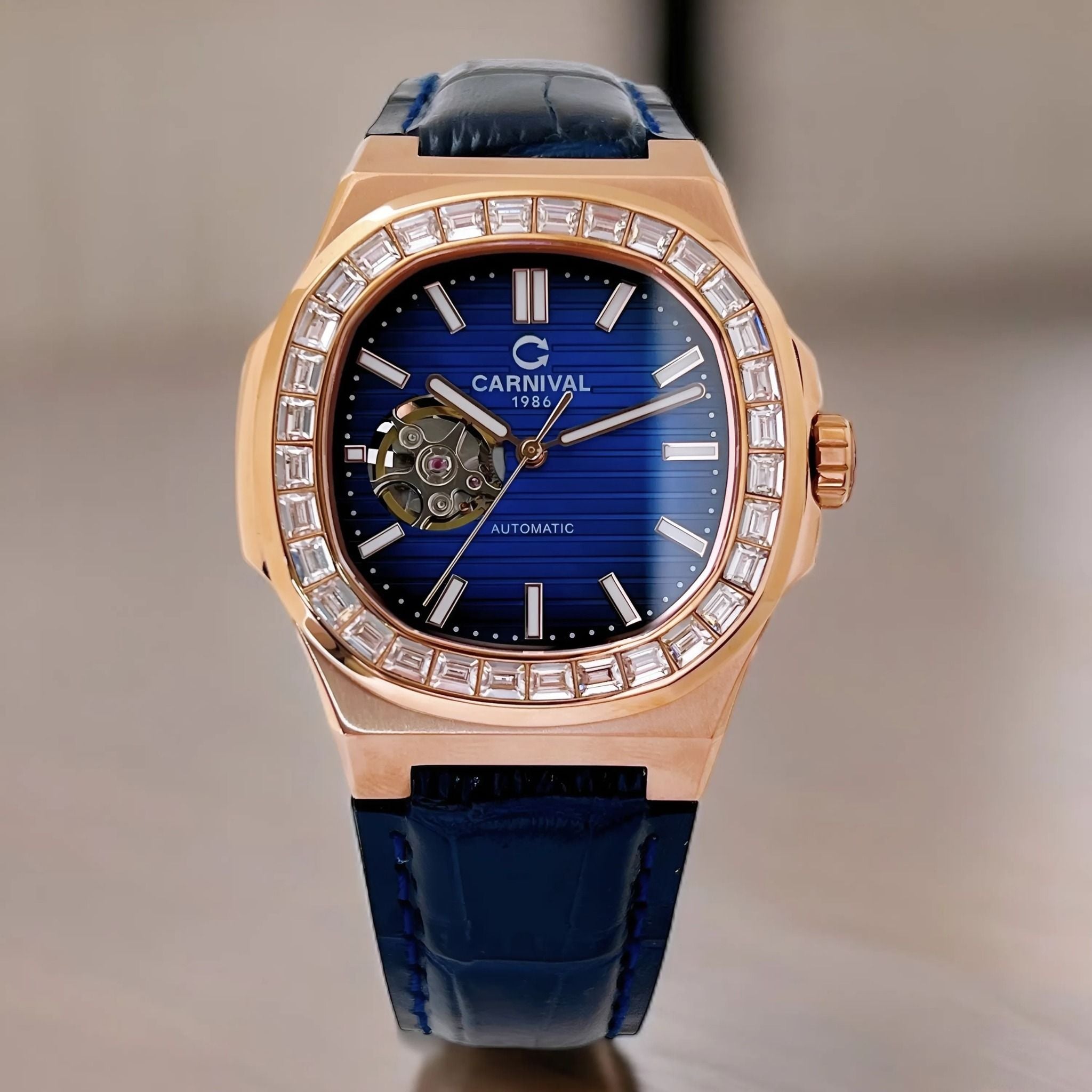 Carnival 8128G Rosegold Xanh Dây Da ( 8128G-VH-DD-X)
