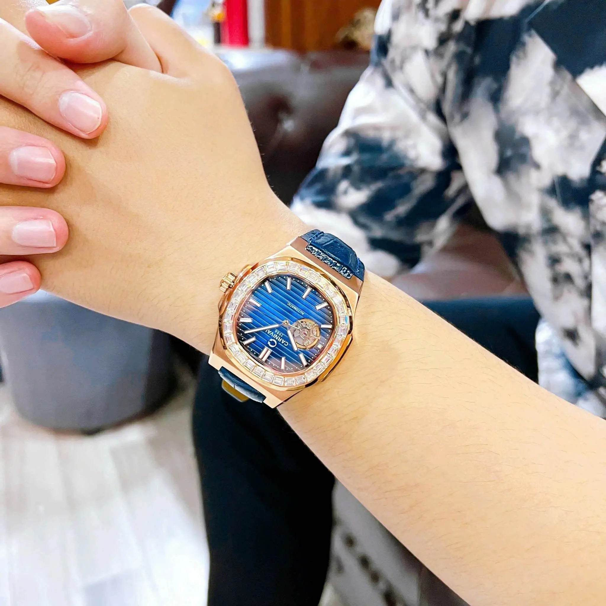 Carnival 8128G Rosegold Xanh Dây Da ( 8128G-VH-DD-X)