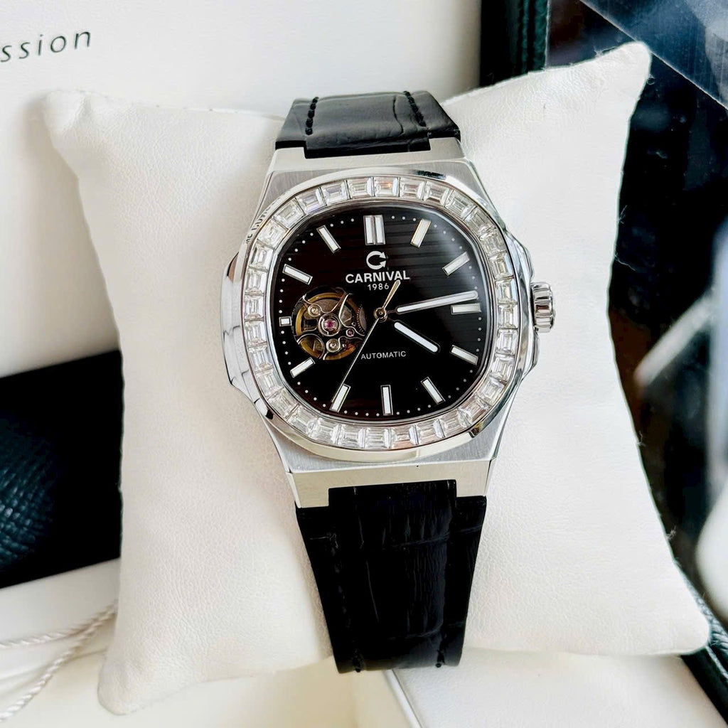 Carnival 8128G Bạc Đen Dây Da ( 8128G-VT-DD-D)