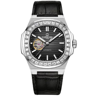 Carnival 8128G Bạc Đen Dây Da ( 8128G-VT-DD-D)