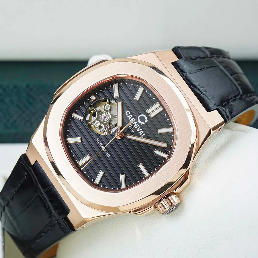 Carnival 8128G1 Rosegold Đen Dây Da ( 8128G1-VH-DD-D)