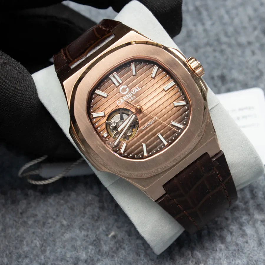 Carnival 8128G1 Rosegold Nâu Dây Da ( 8128G1-VH-DD-N)