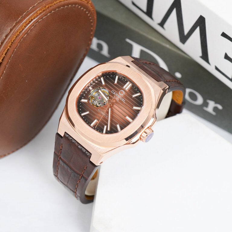 Carnival 8128G1 Rosegold Nâu Dây Da ( 8128G1-VH-DD-N)