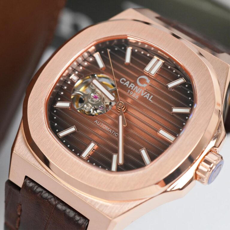 Carnival 8128G1 Rosegold Nâu Dây Da ( 8128G1-VH-DD-N)