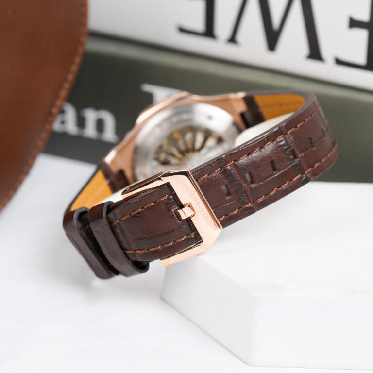 Carnival 8128G1 Rosegold Nâu Dây Da ( 8128G1-VH-DD-N)