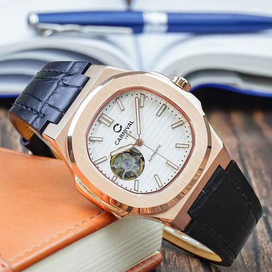 Carnival 8128G1 Rosegold Trắng Dây Da ( 8128G1-VH-DD-T)