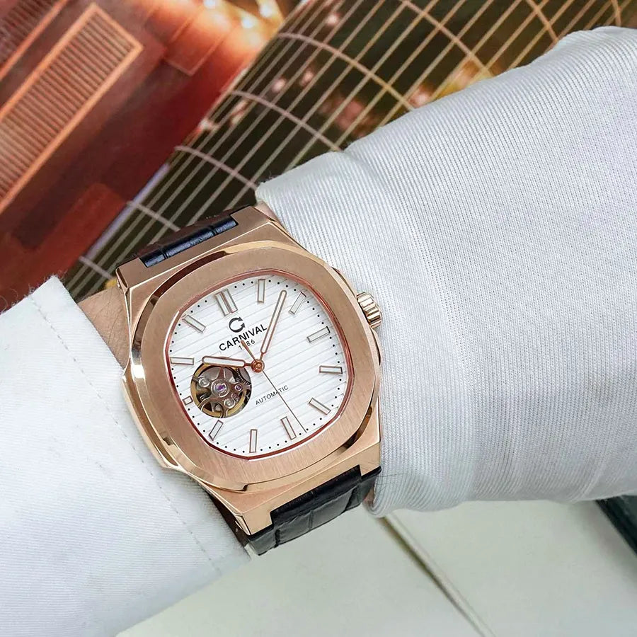Carnival 8128G1 Rosegold Trắng Dây Da ( 8128G1-VH-DD-T)