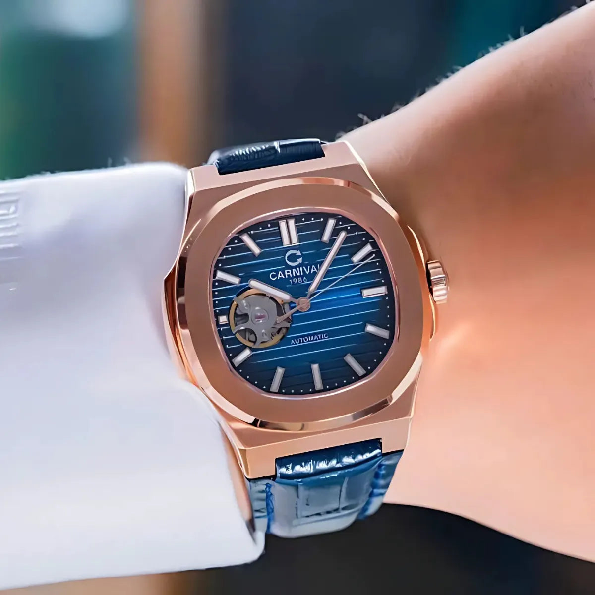 Carnival 8128G1 Rosegold Xanh Dây Da ( 8128G1-VH-DD-X)