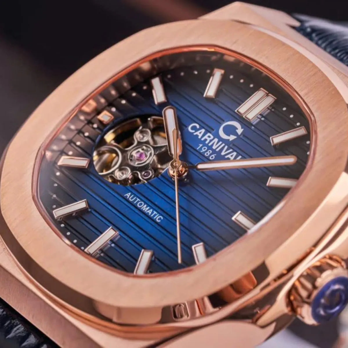 Carnival 8128G1 Rosegold Xanh Dây Da ( 8128G1-VH-DD-X)