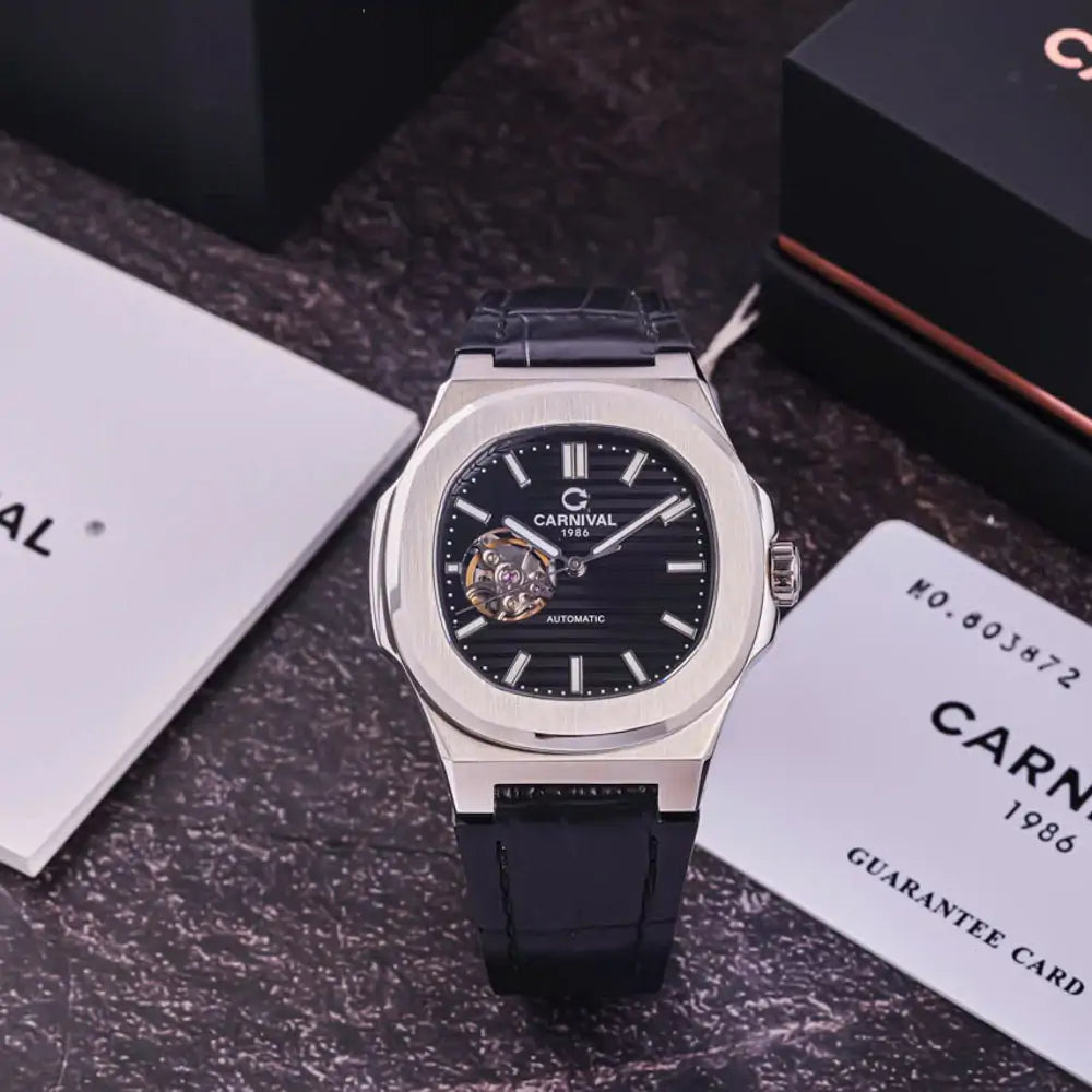 Carnival 8128G1 Bạc Đen Dây Da ( 8128G1-VT-DD-D)