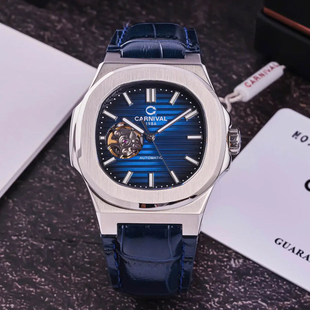 Carnival 8128G1 Bạc Xanh Dây Da ( 8128G1-VT-DD-X)