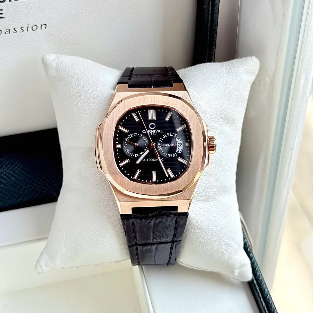 Carnival 8158G Rosegold Dây Da Đen ( 8158G-VH-DD-D)