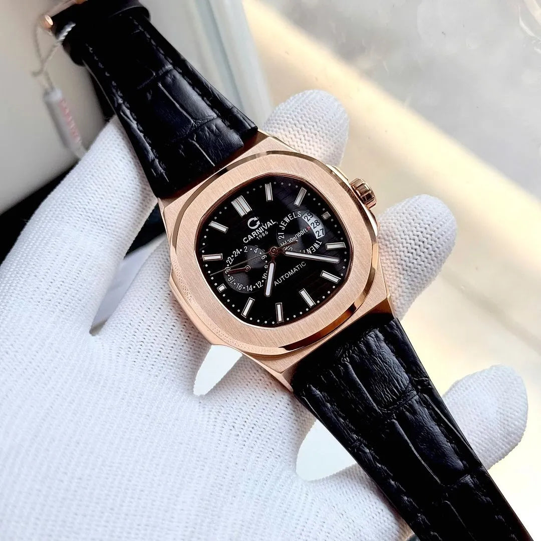 Carnival 8158G Rosegold Dây Da Đen ( 8158G-VH-DD-D)