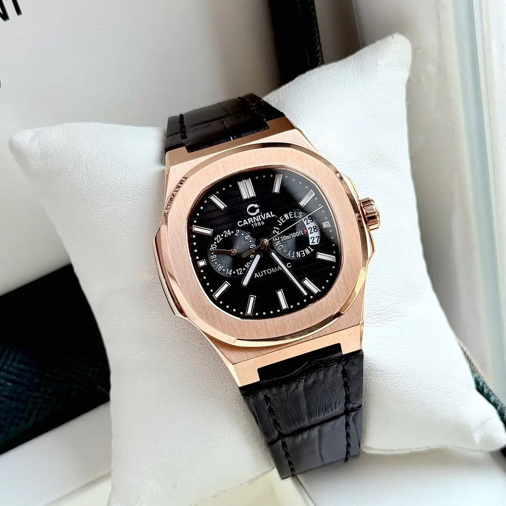 Carnival 8158G Rosegold Dây Da Đen ( 8158G-VH-DD-D)