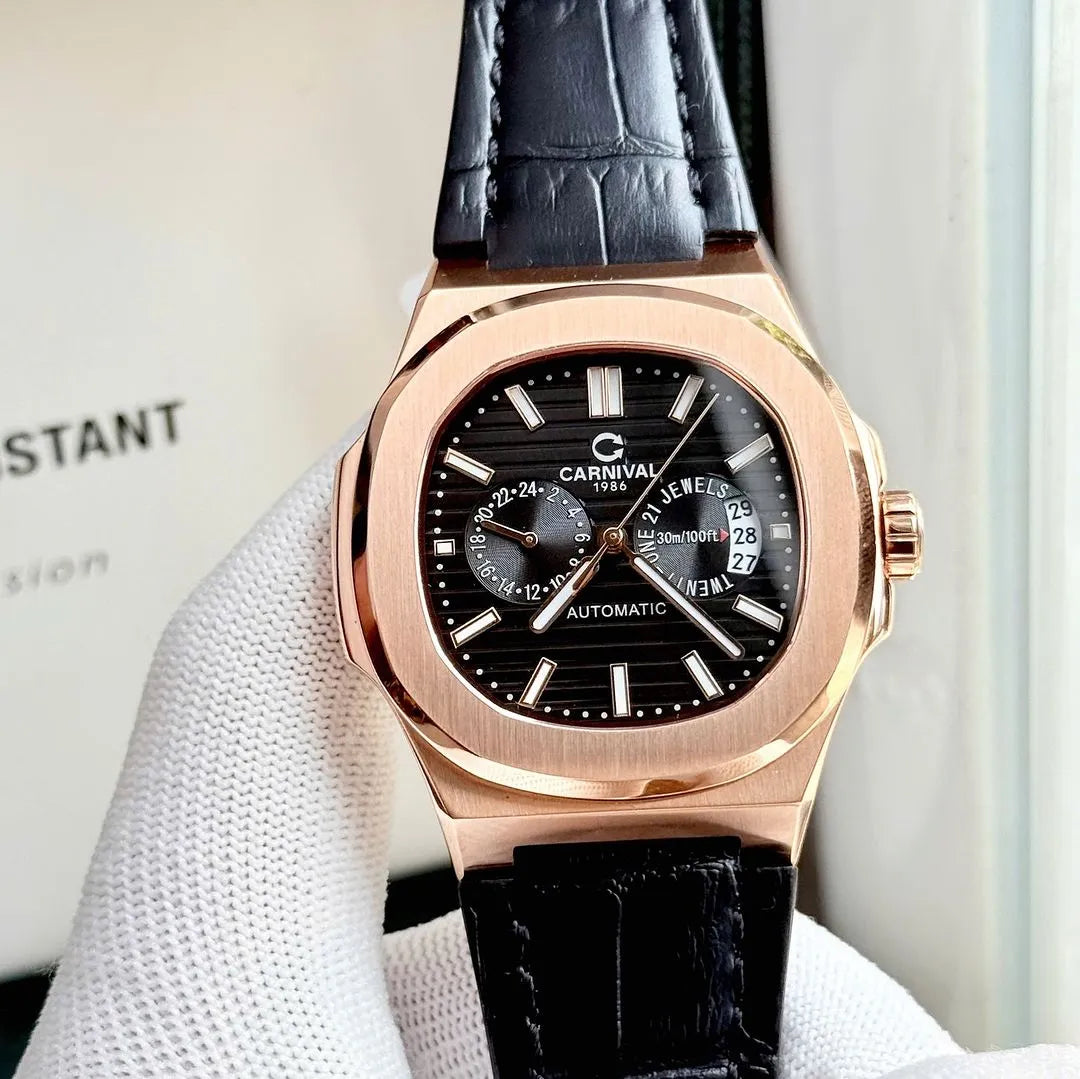 Carnival 8158G Rosegold Dây Da Đen ( 8158G-VH-DD-D)